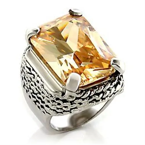 Rhodium Brass Ring with AAA Grade CZ in Champagne for Women Style LOA810