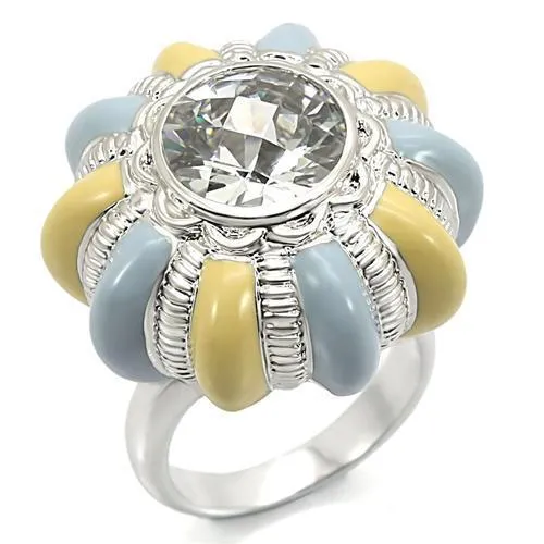 Rhodium Brass Ring with AAA Grade CZ in Clear for Women Style 0W308