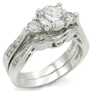 Rhodium Brass Ring with AAA Grade CZ in Clear for Women Style 1W002