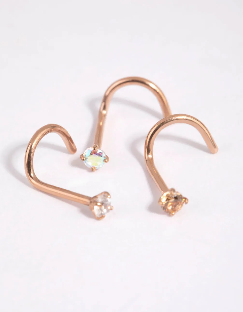 Rose Gold Surgical Steel Light Stone Nose Stud Pack