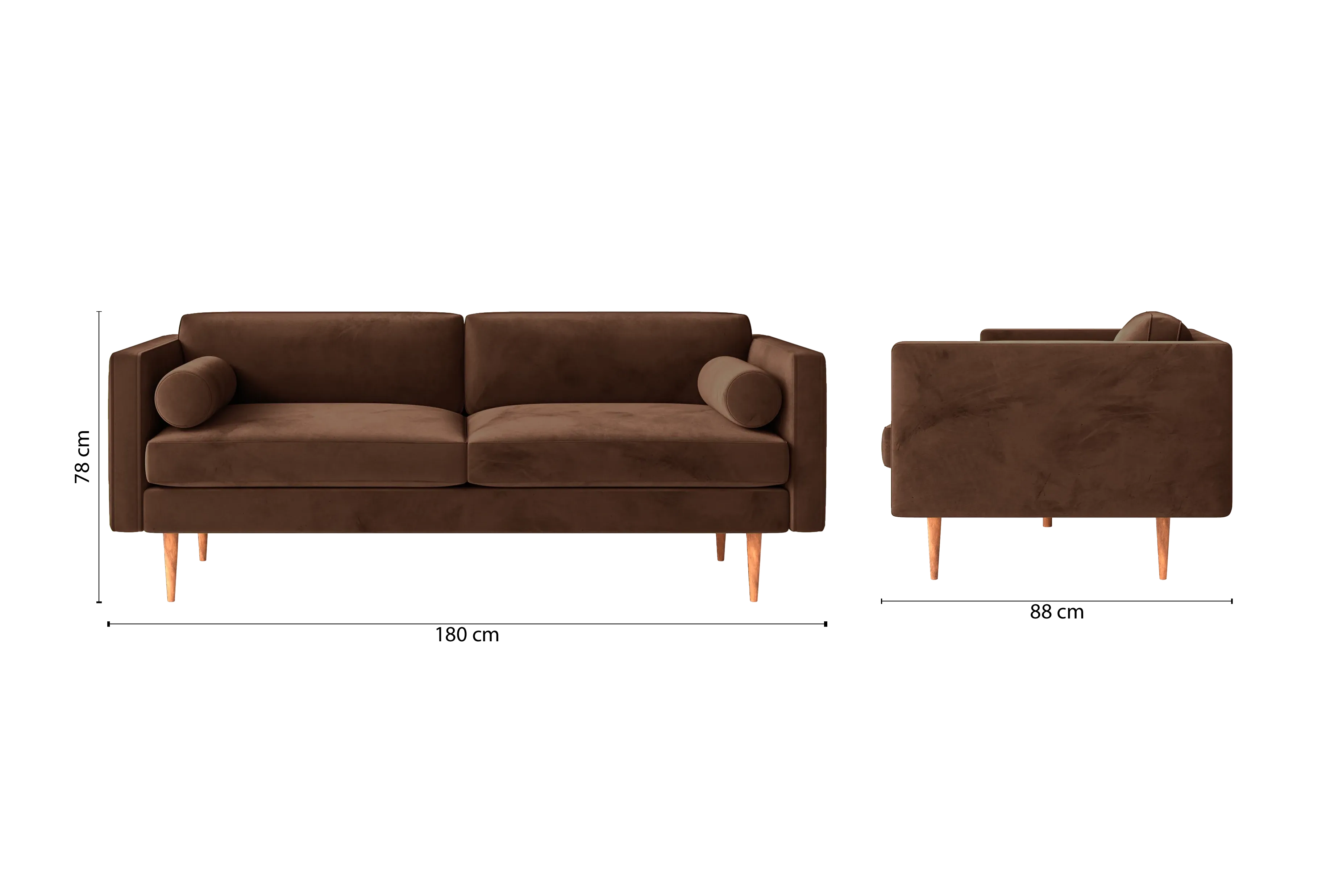 Salerno 2 Seater Sofa Coffee Brown Velvet