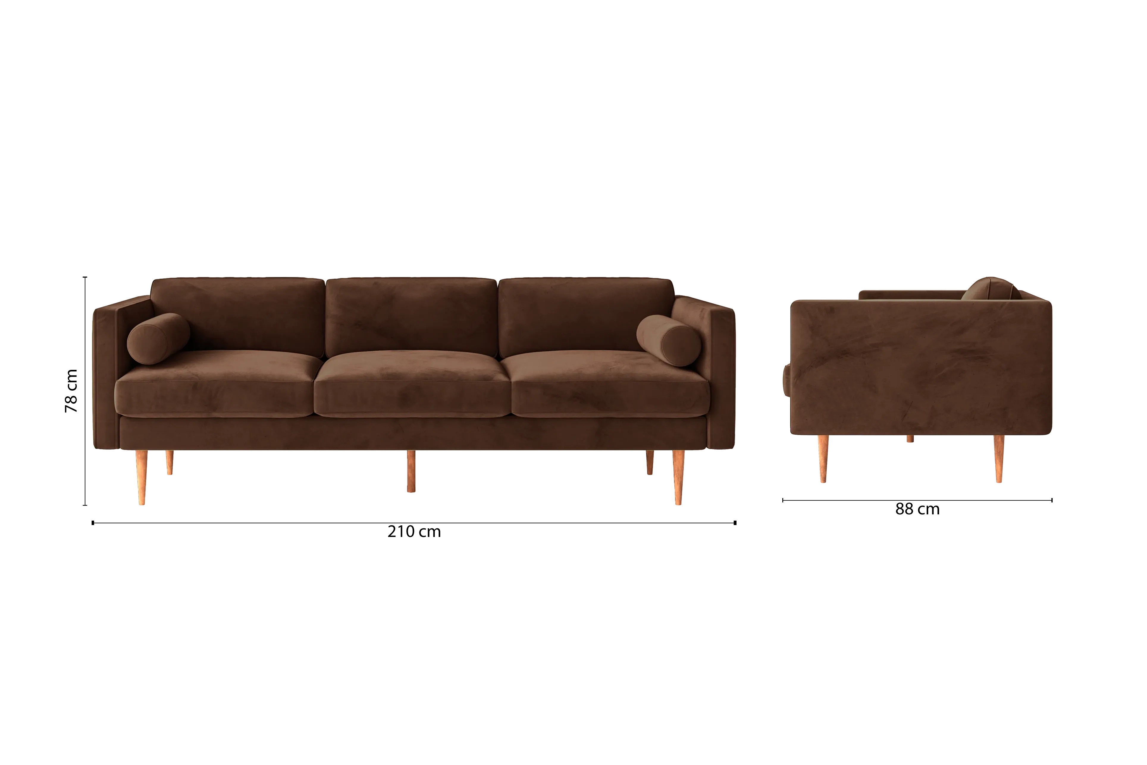 Salerno 3 Seater Sofa Coffee Brown Velvet