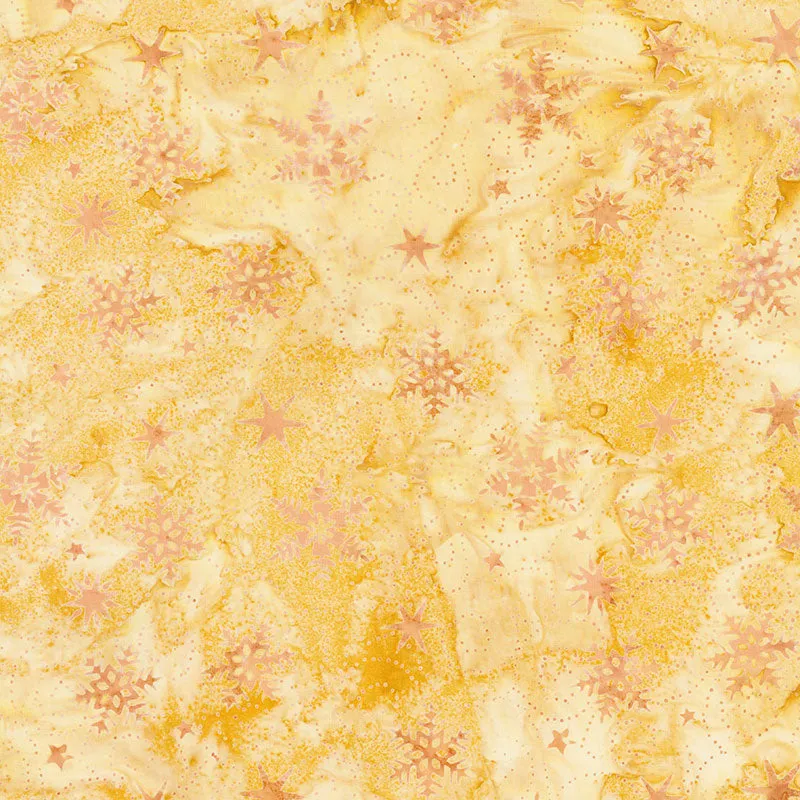 Season's Splendor Batiks - Swirl Snowflake Spicy Mustard Yardage