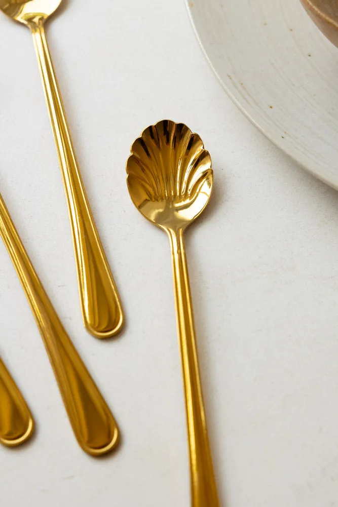 Set of 4 Gold Shell Latte Spoons