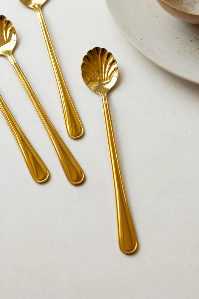 Set of 4 Gold Shell Latte Spoons