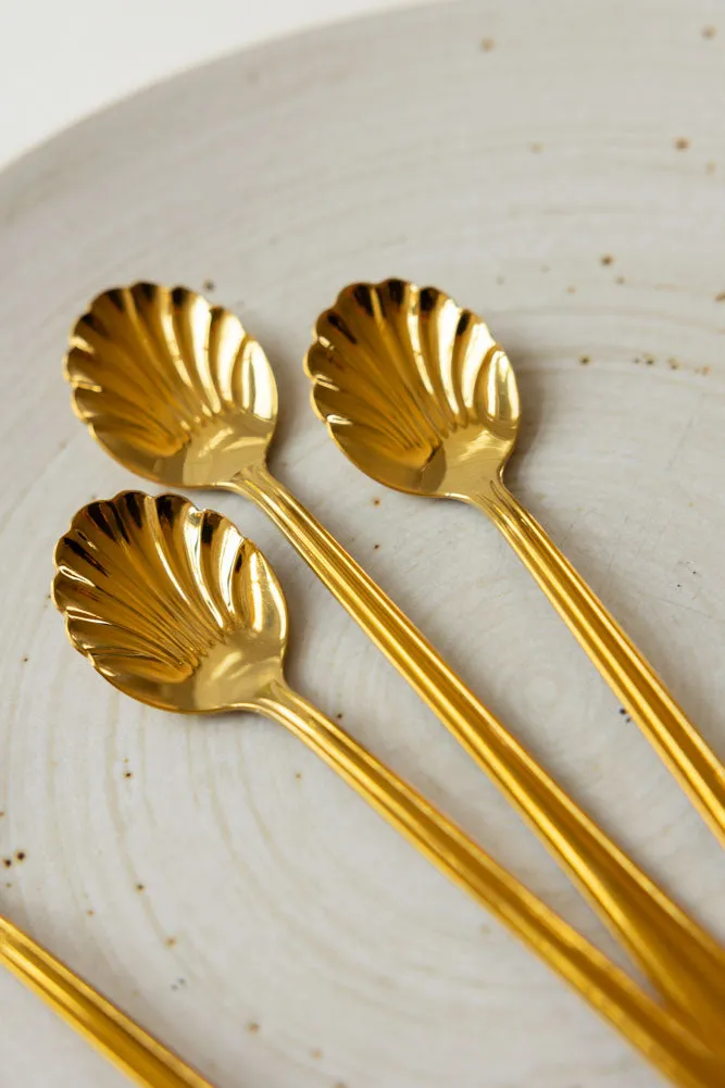 Set of 4 Gold Shell Latte Spoons