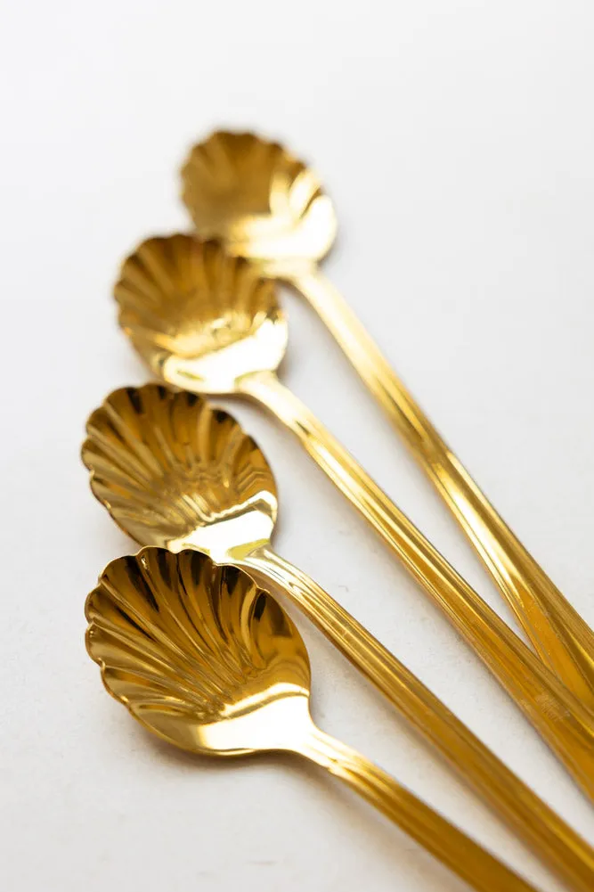 Set of 4 Gold Shell Latte Spoons