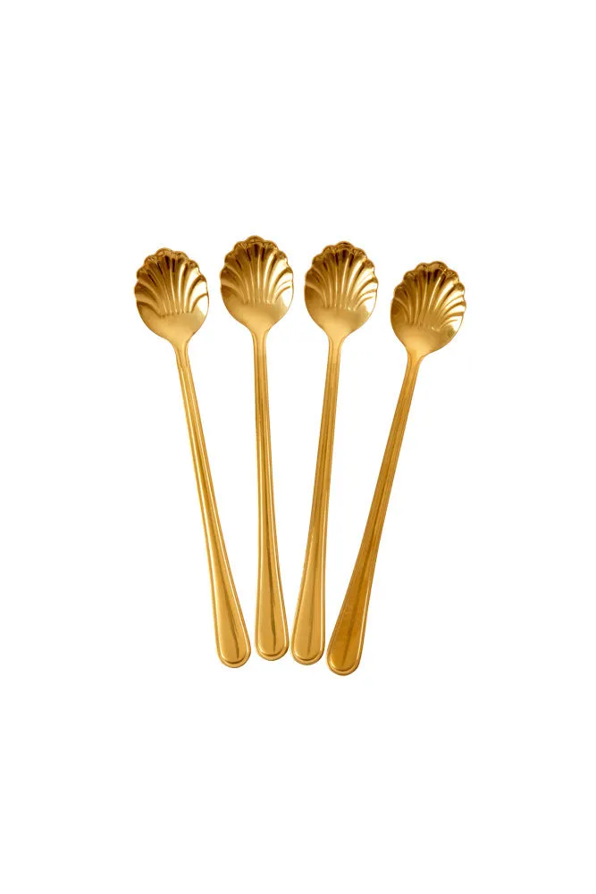 Set of 4 Gold Shell Latte Spoons