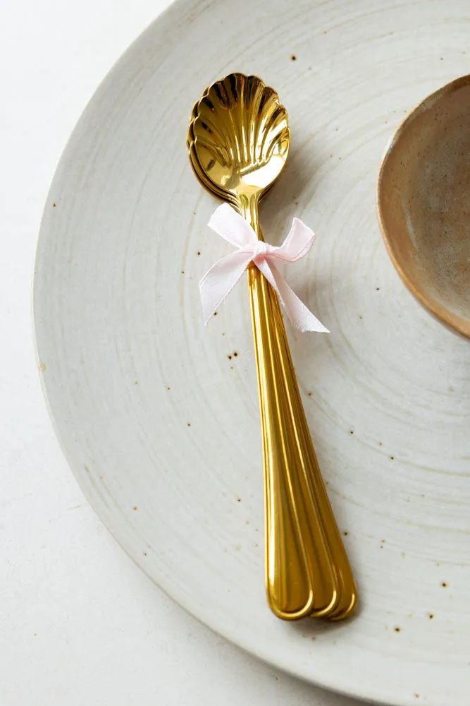 Set of 4 Gold Shell Latte Spoons