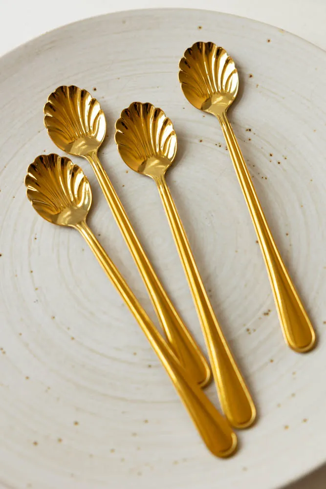 Set of 4 Gold Shell Latte Spoons