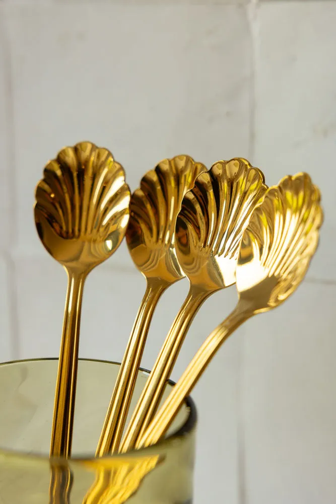 Set of 4 Gold Shell Latte Spoons