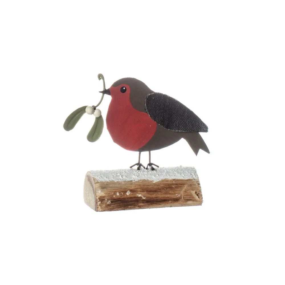 Shoeless Joe 6cm Mistletoe Robin on a Log Decoration