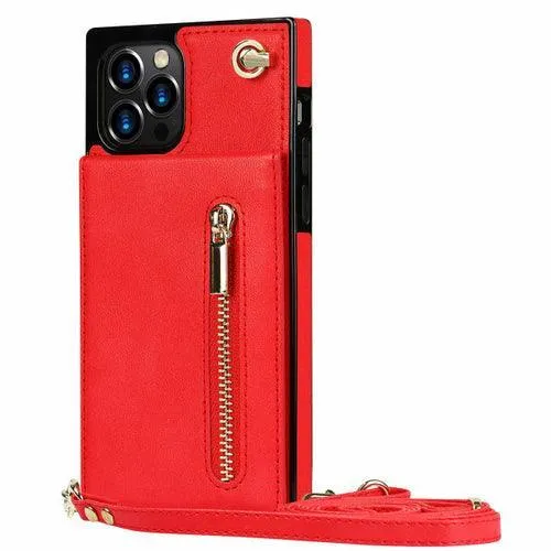 Slim Zipper Wallet Back Case for iPhone With Crossbody Strap