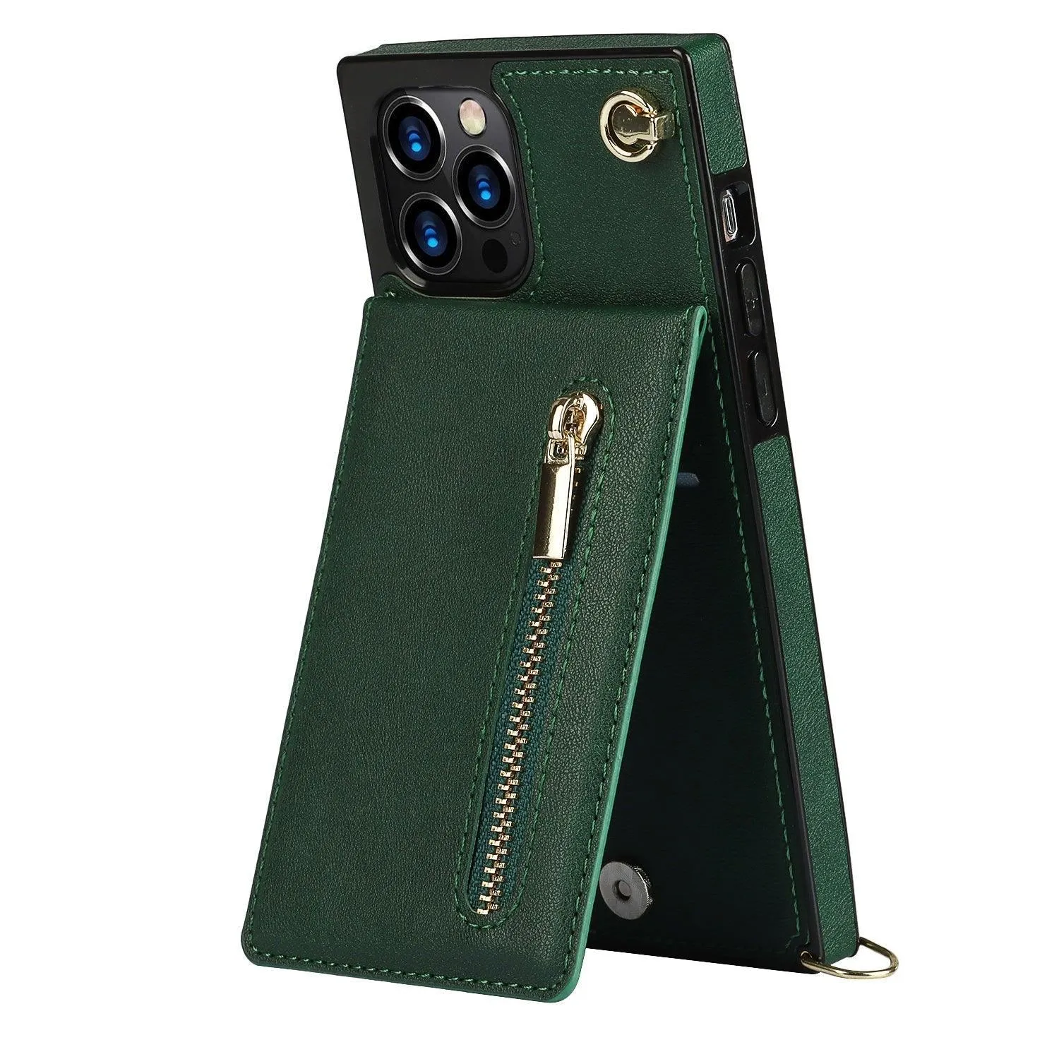 Slim Zipper Wallet Back Case for iPhone With Crossbody Strap