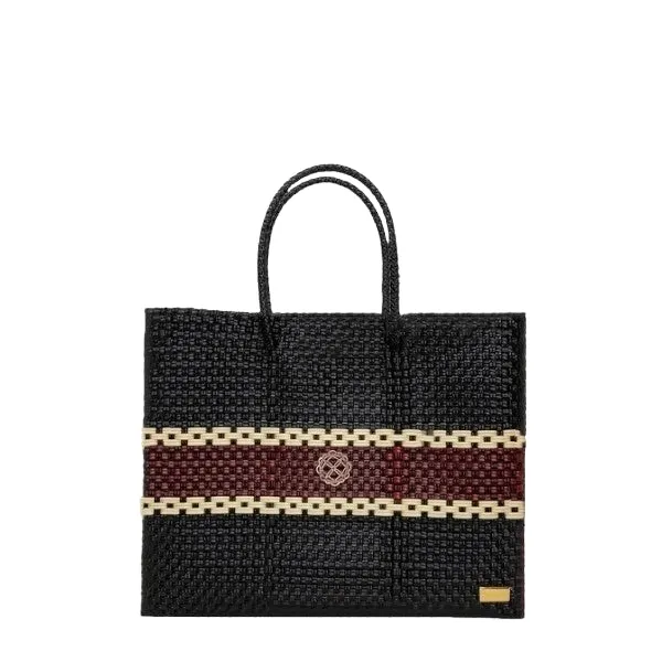 SMALL BLACK RED BEIGE STRIPE TOTE BAG