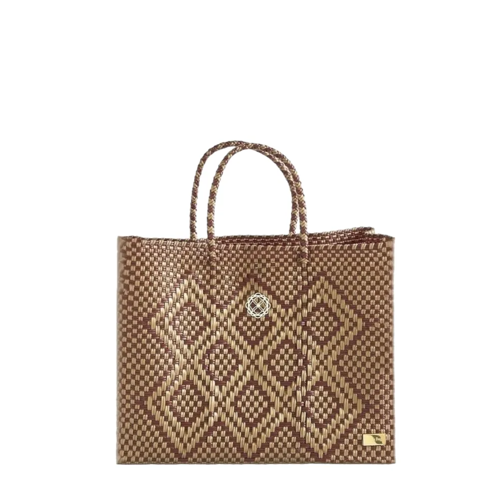 SMALL BURGUNDY GOLD AZTECA TOTE BAG