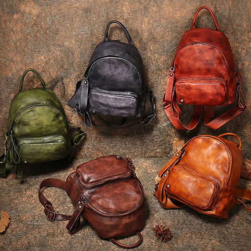 Small Womens Green Leather Backpack Purse Cute Backpacks for Women