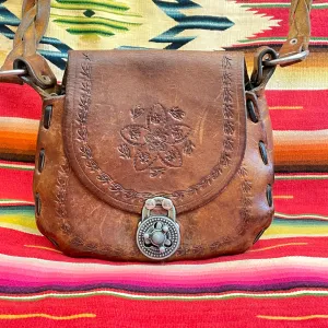 SOLD Vintage Tooled/Stamped Leather Hippie Shoulder Bag