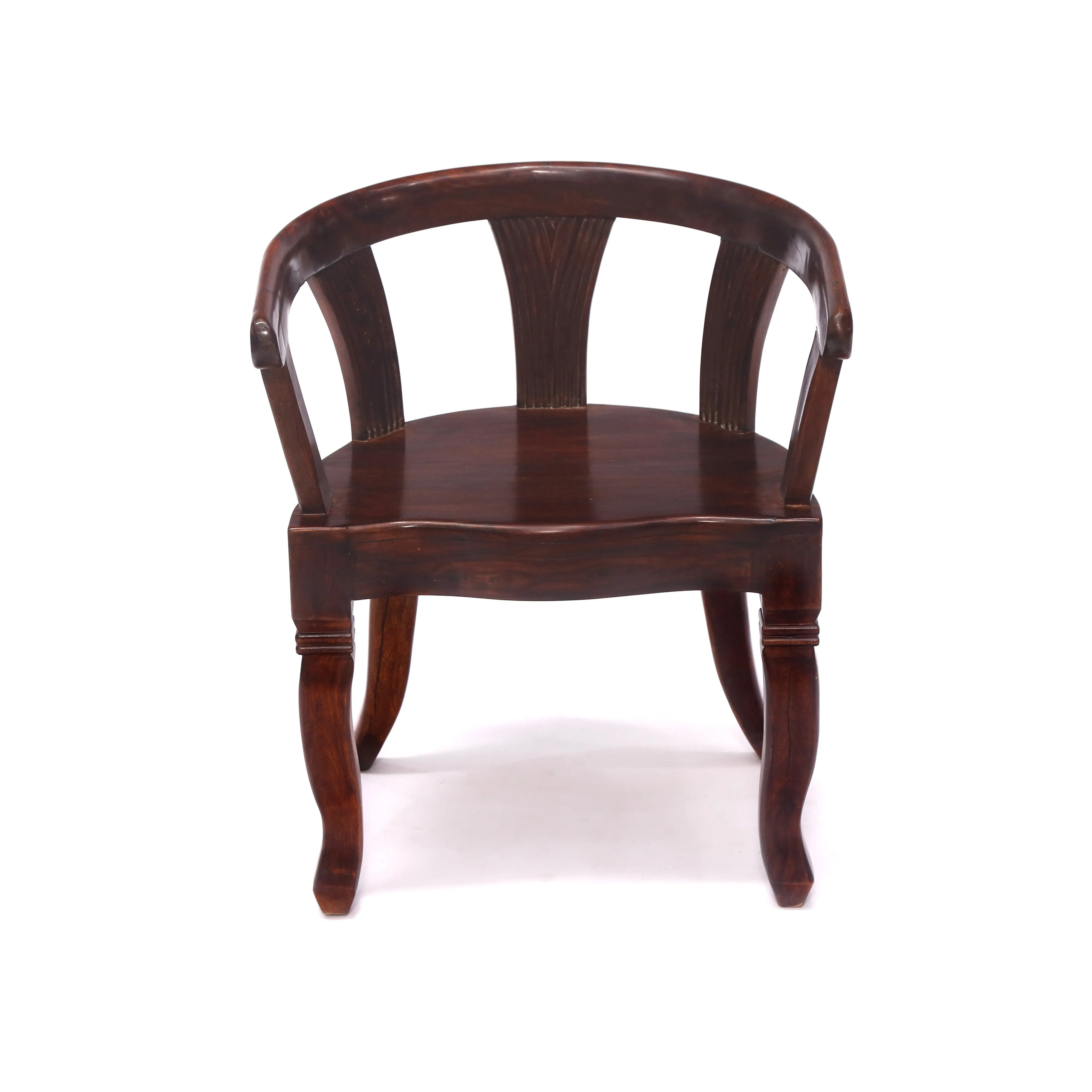 Solid Teak Dark Tone Rounded Arms Wooden Chair