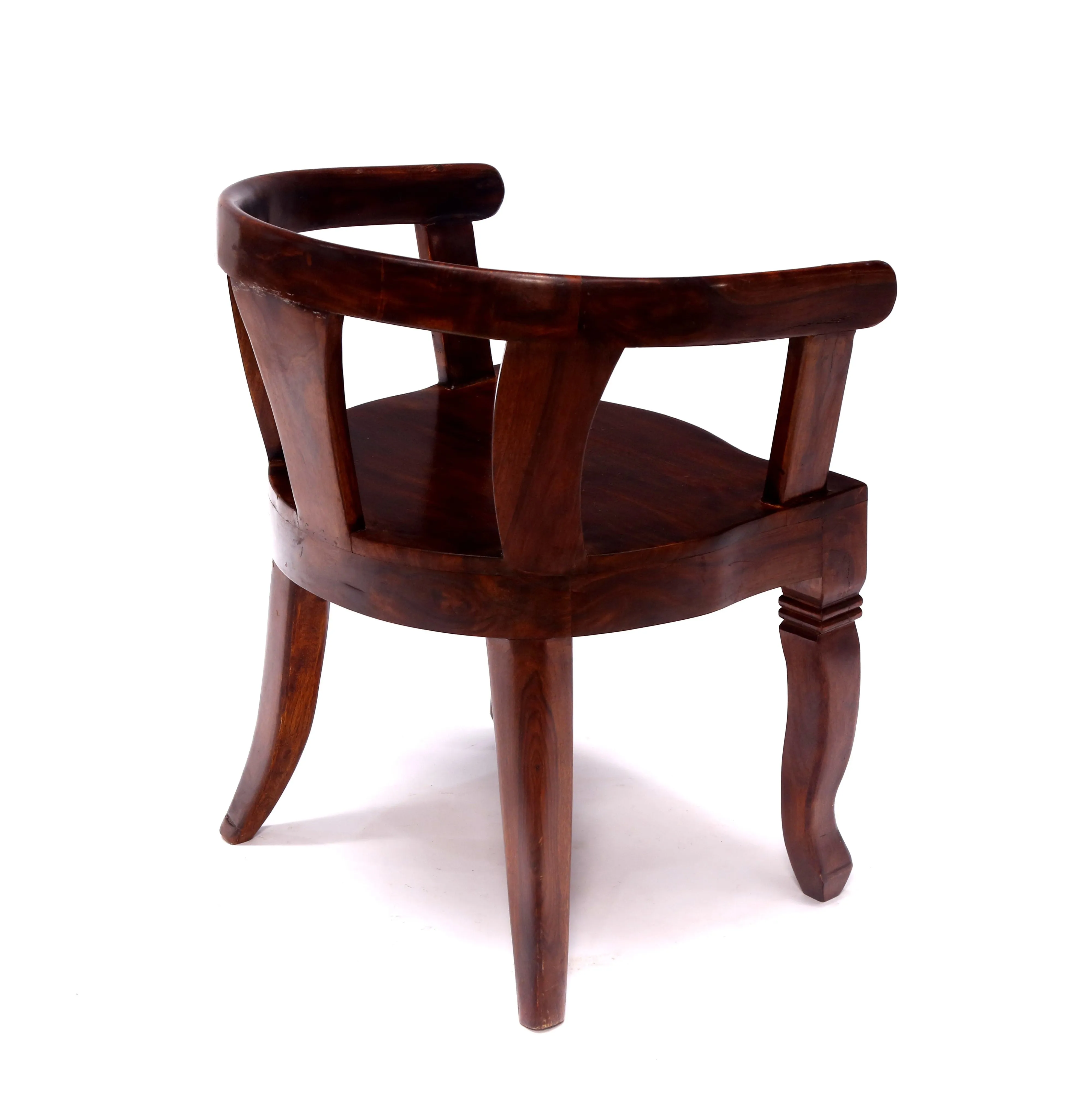 Solid Teak Dark Tone Rounded Arms Wooden Chair