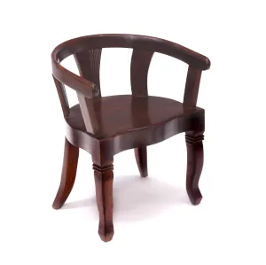 Solid Teak Dark Tone Rounded Arms Wooden Chair