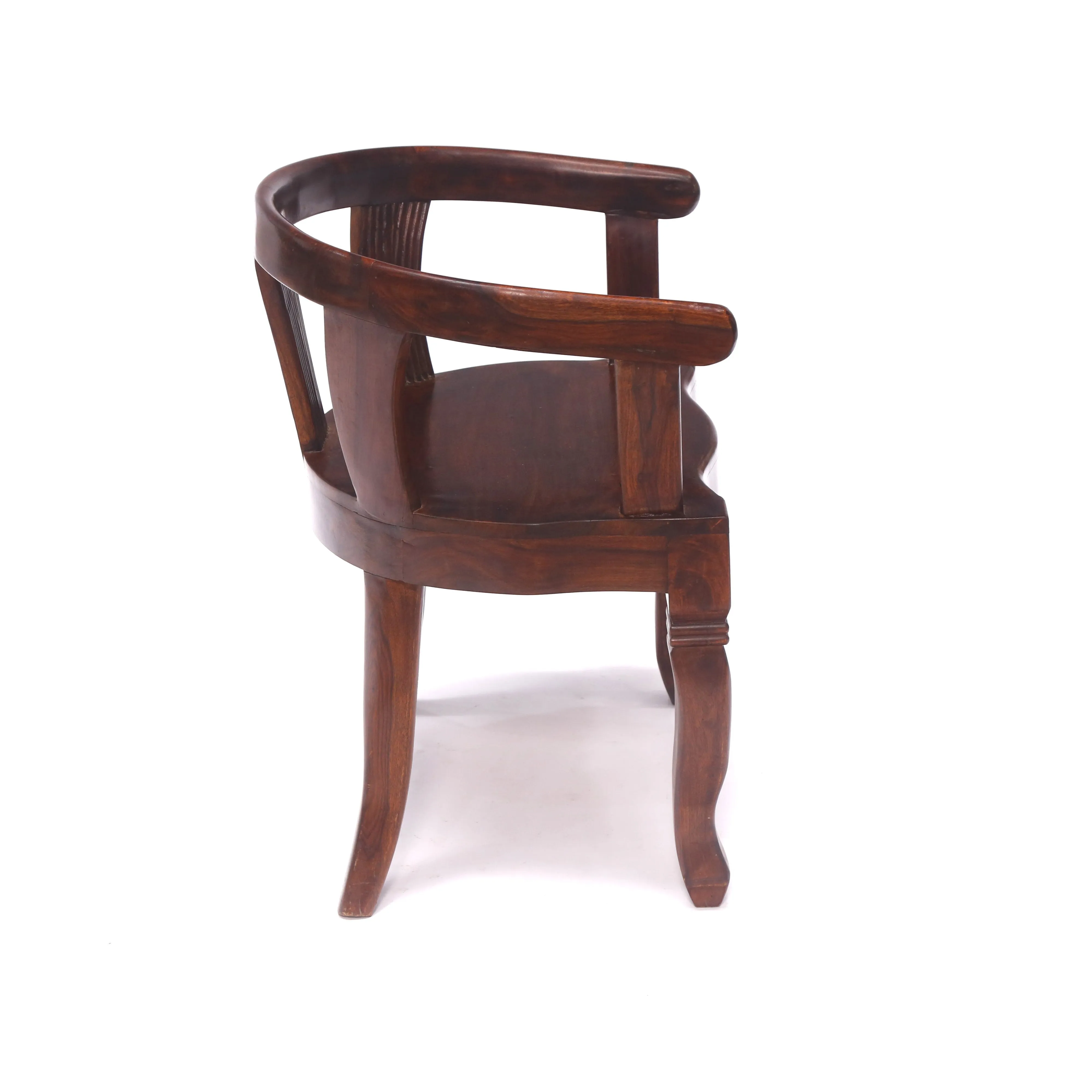 Solid Teak Dark Tone Rounded Arms Wooden Chair