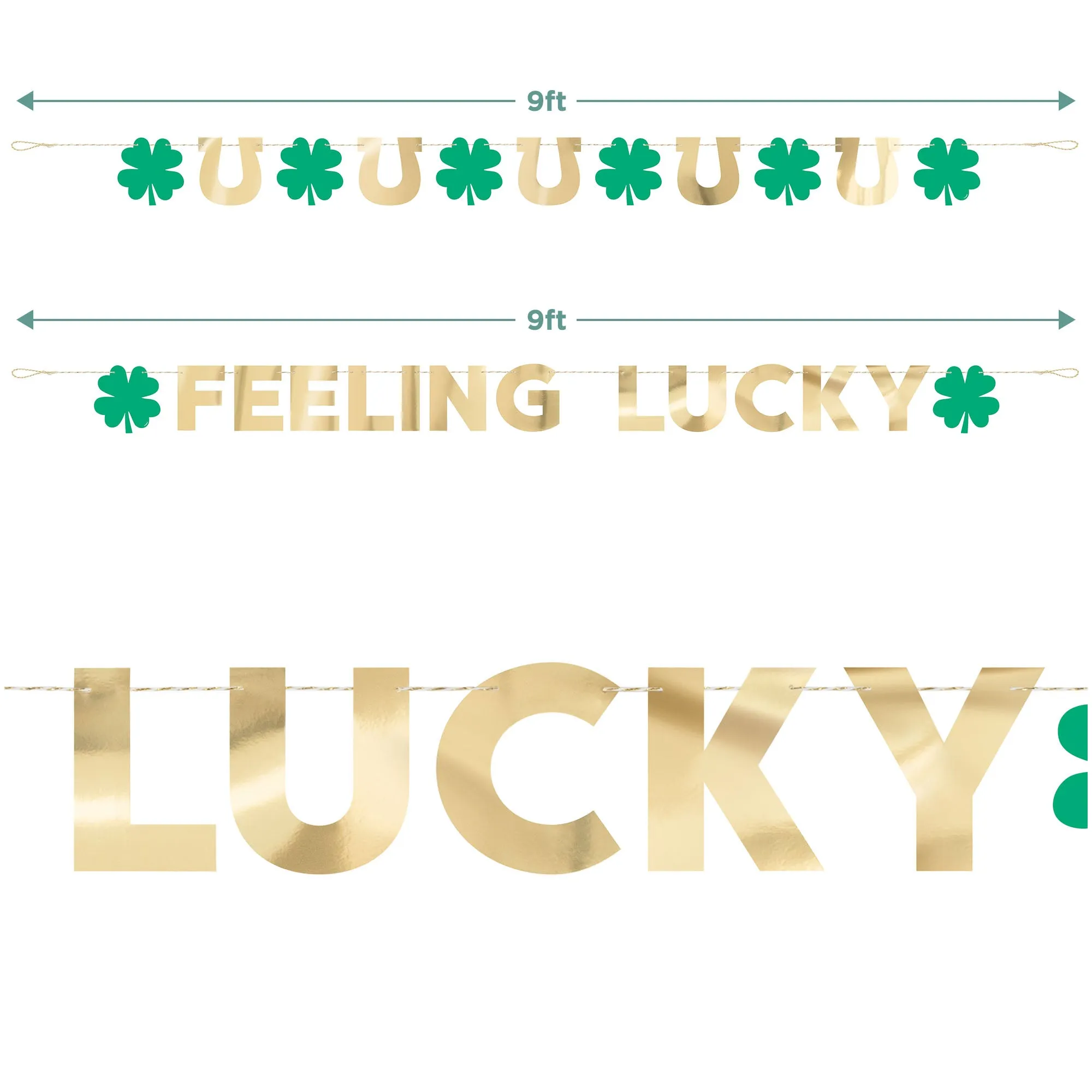 St. Patrick's Day Shamrock "Feeling Lucky" Green & Gold 2pc Foil Garland Decoration Set