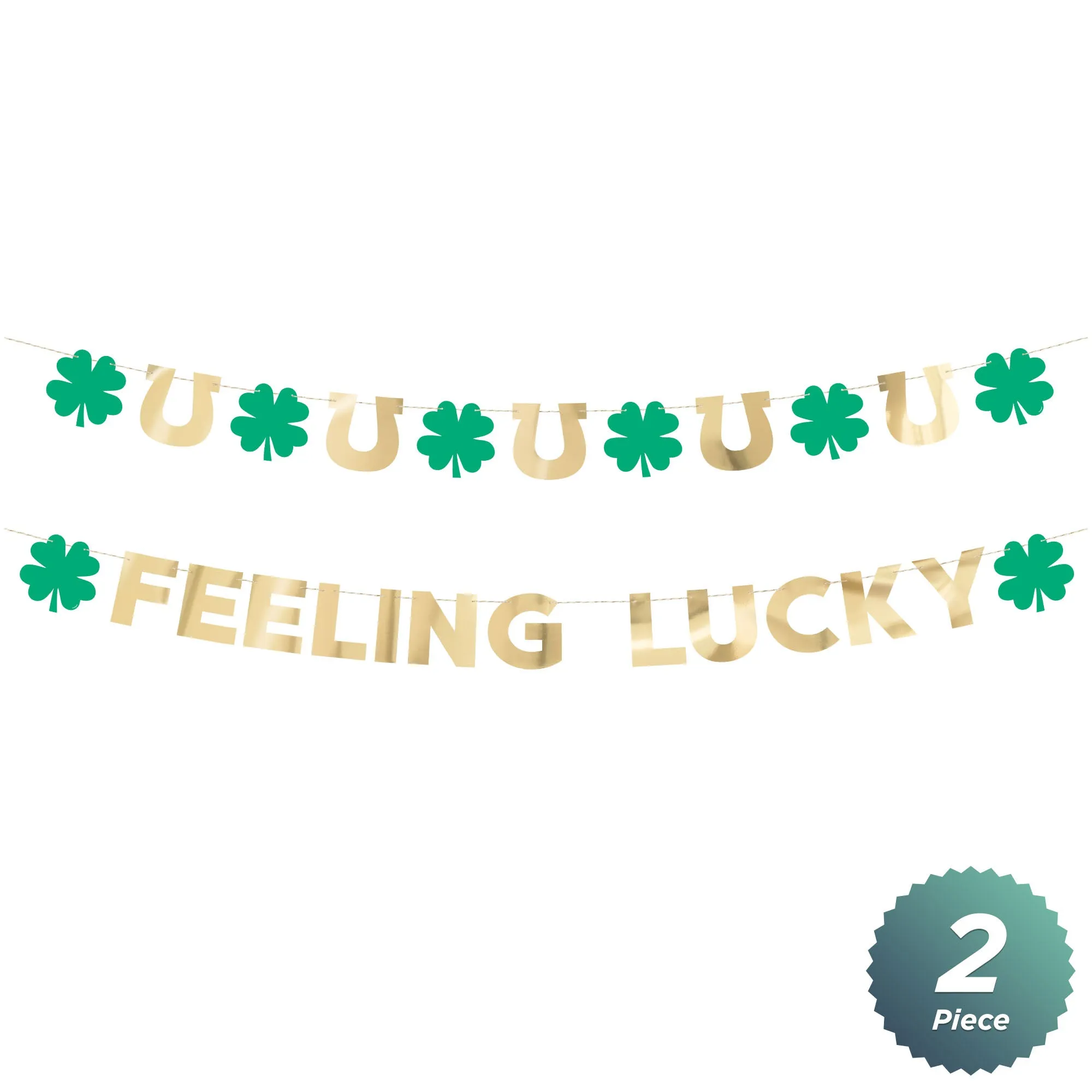 St. Patrick's Day Shamrock "Feeling Lucky" Green & Gold 2pc Foil Garland Decoration Set