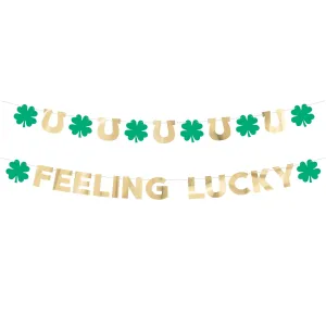 St. Patrick's Day Shamrock "Feeling Lucky" Green & Gold 2pc Foil Garland Decoration Set