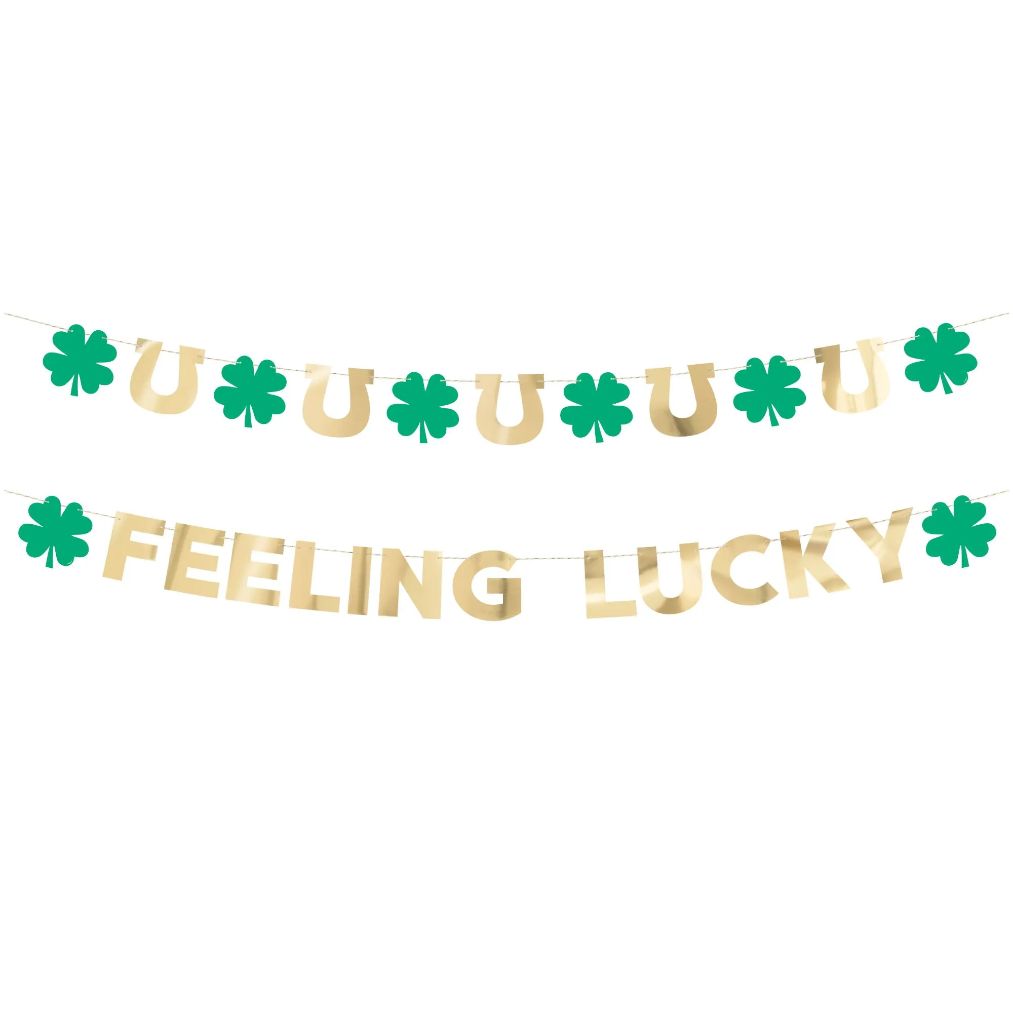 St. Patrick's Day Shamrock "Feeling Lucky" Green & Gold 2pc Foil Garland Decoration Set