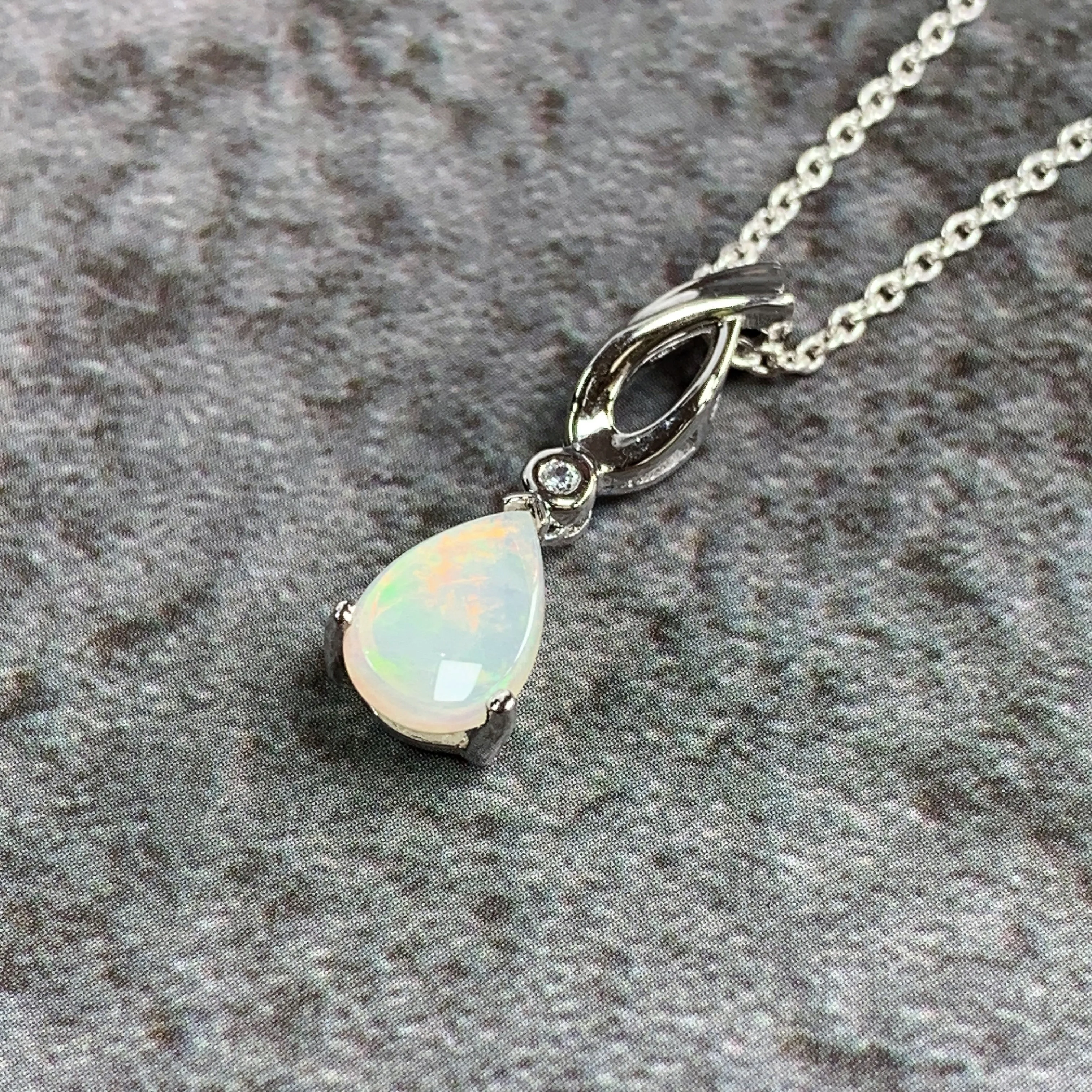 Sterling Silver Pear shape White Opal pendant