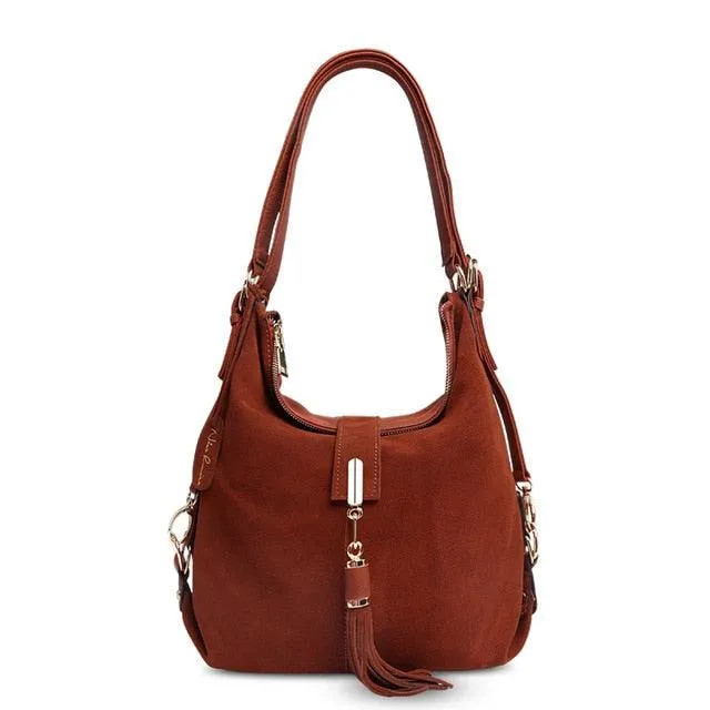 Suede Leather Convertible Handbag Hobo Messenger Bag