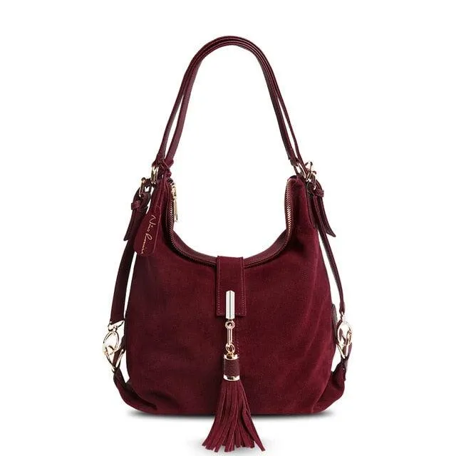 Suede Leather Convertible Handbag Hobo Messenger Bag