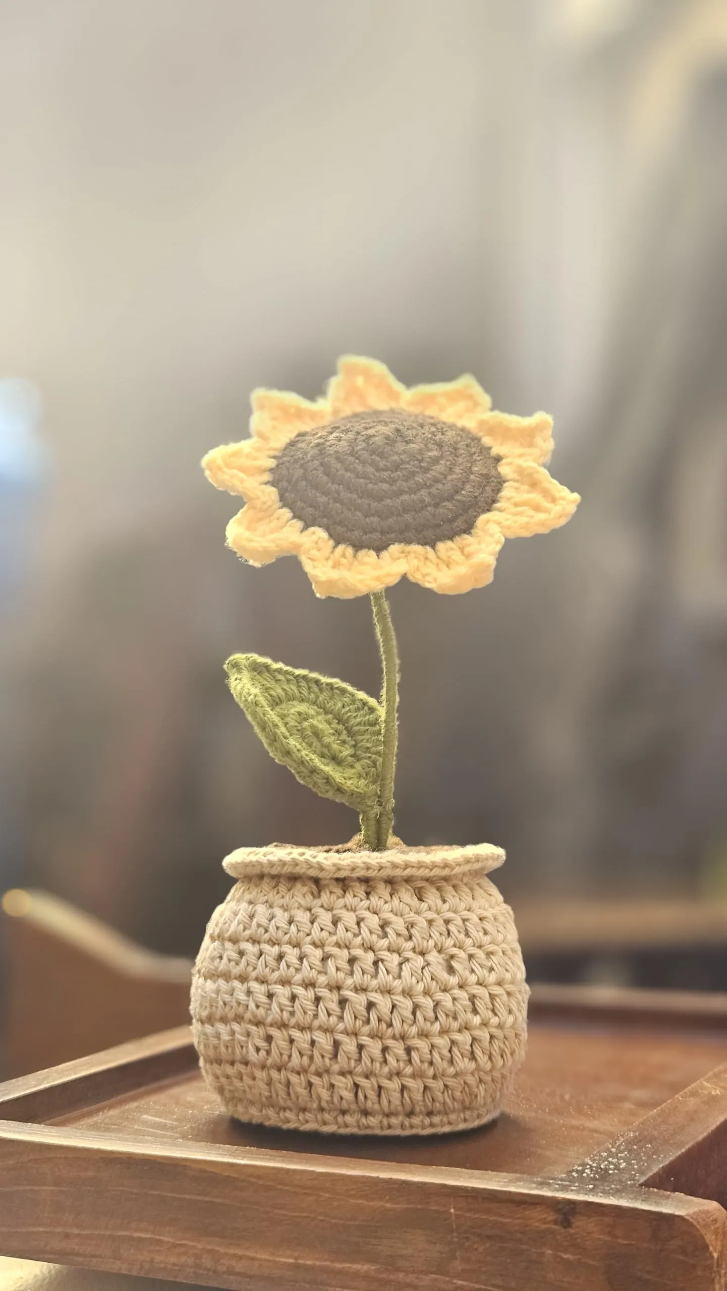 Sunflower pot Crochet- handmade crochet flowers for home decor, table decor and car dashboard decor.