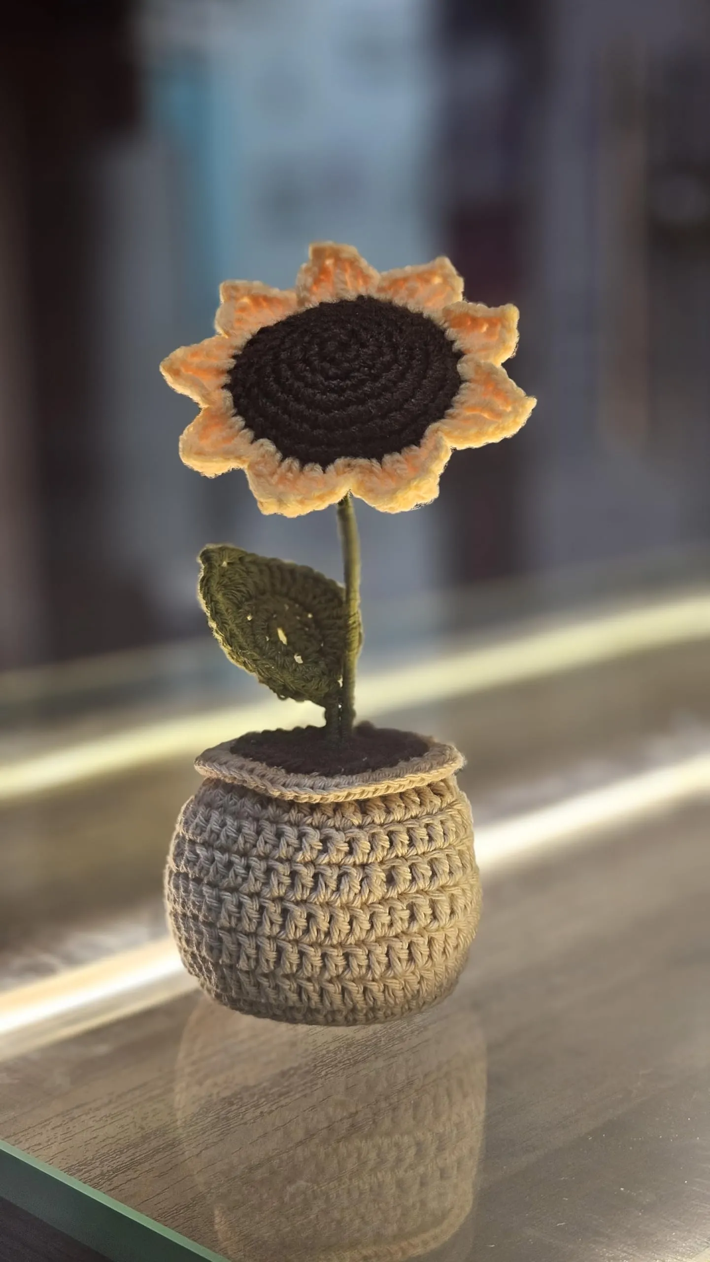 Sunflower pot Crochet- handmade crochet flowers for home decor, table decor and car dashboard decor.