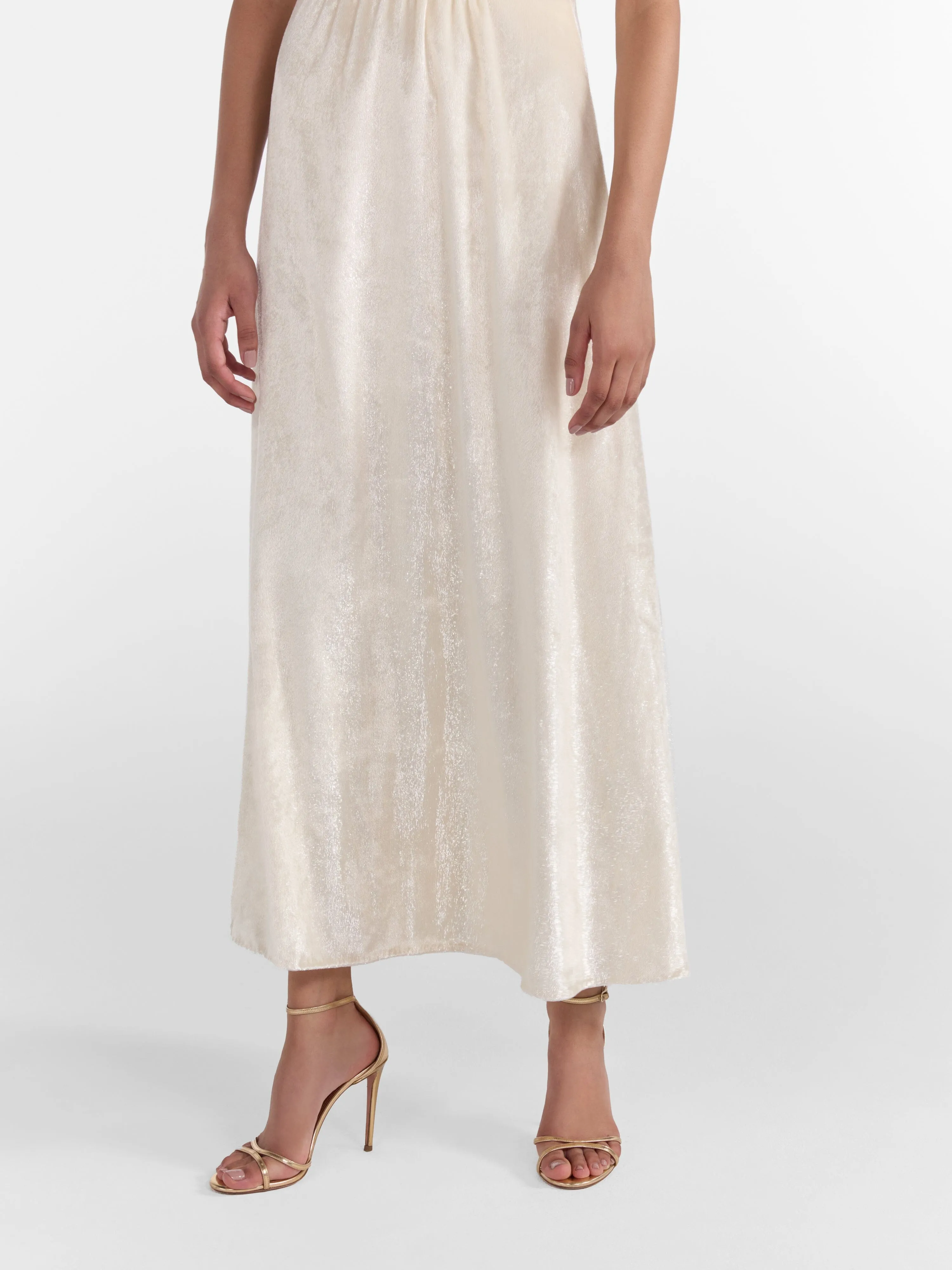 Tabitha Dress in Tusk Silver Vines Embroidery