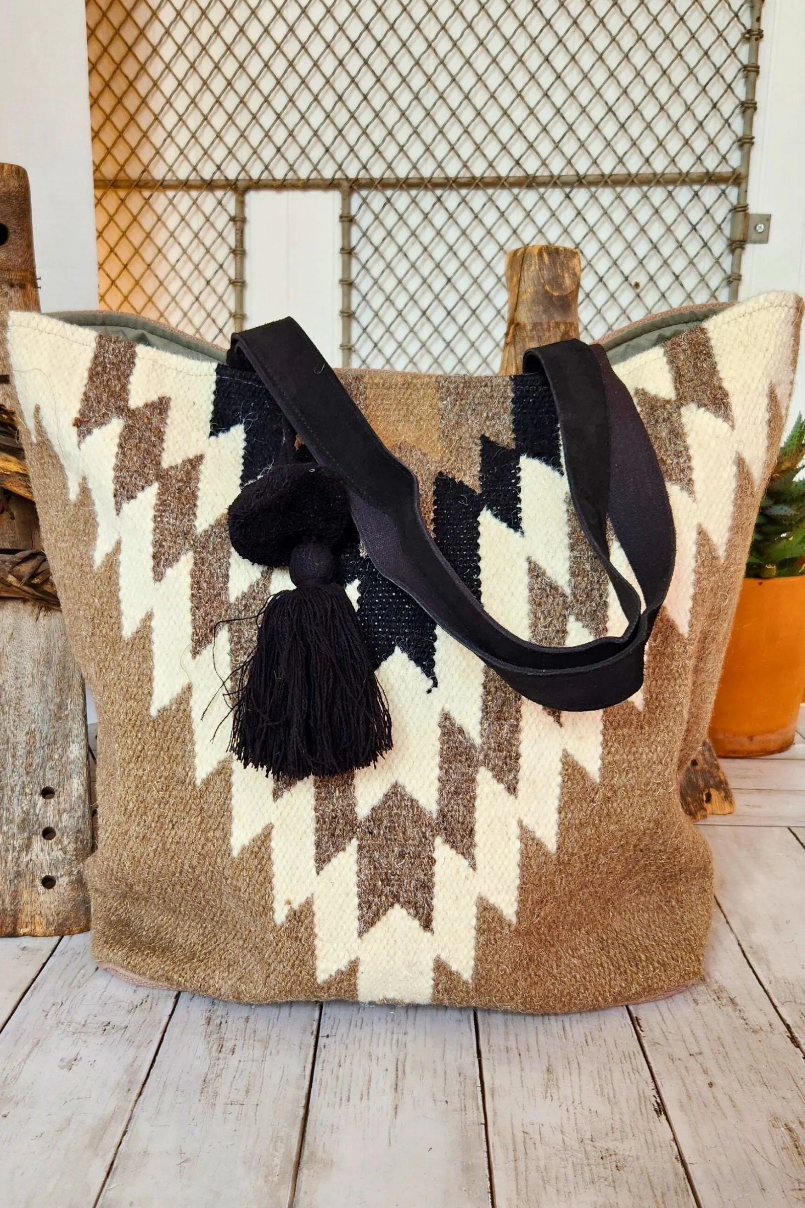 Taupe & Cream & Black Aztec Tote Bag