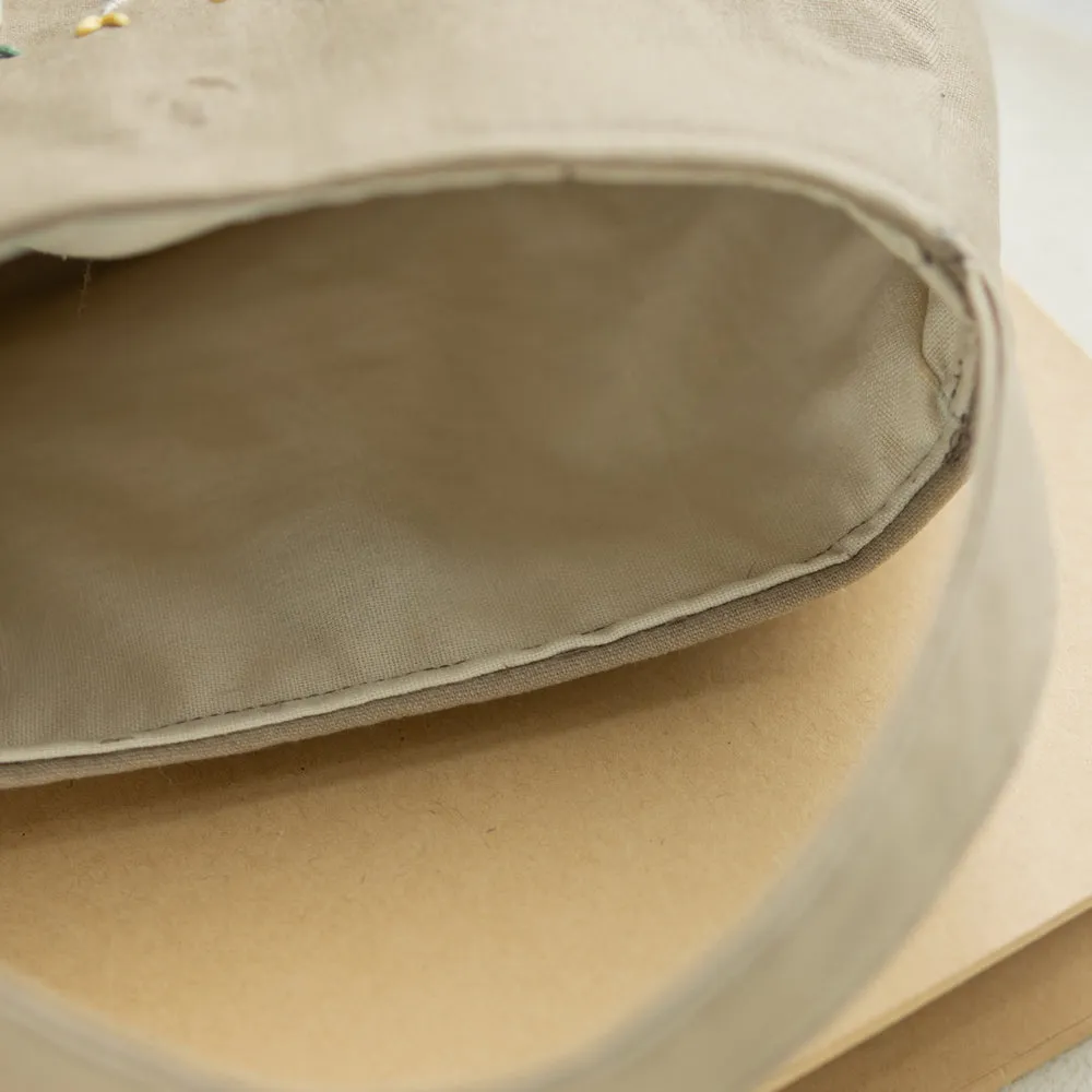 Tea-Colored Oval Linen Wristlet with Bean Sprout Embroidery, Unique Gifts for Her