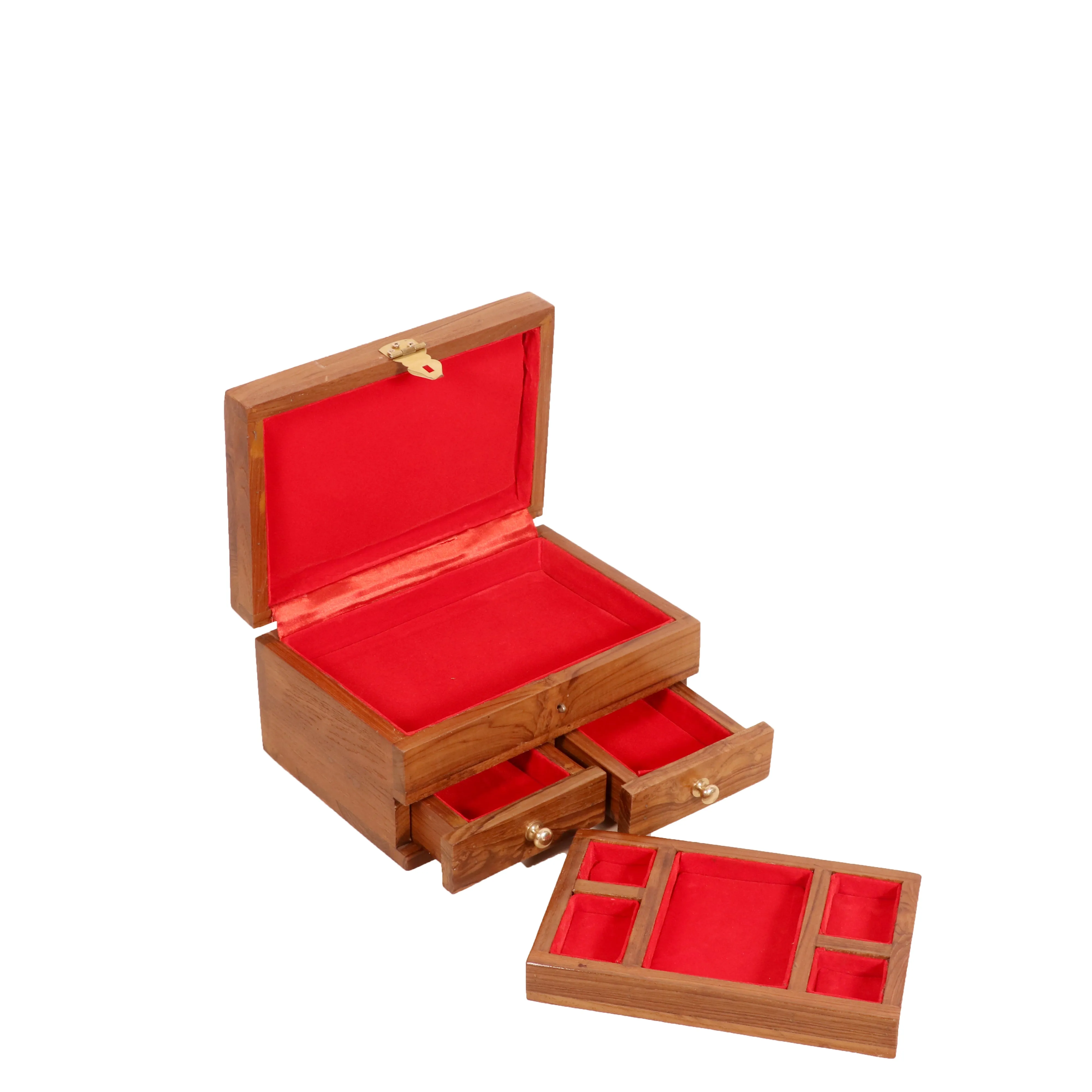 Teak double drawer compartment jewelry box