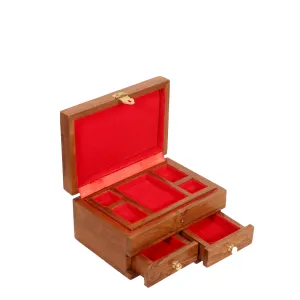 Teak double drawer compartment jewelry box