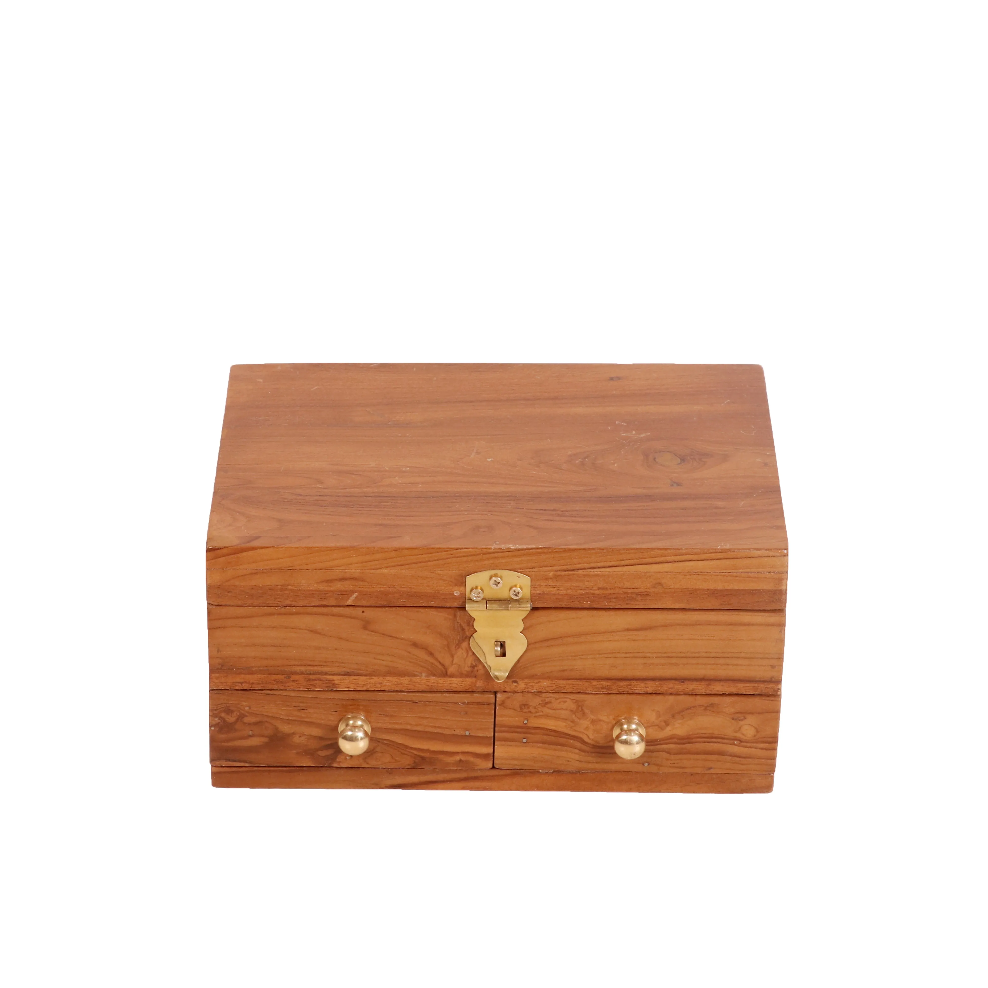 Teak double drawer compartment jewelry box