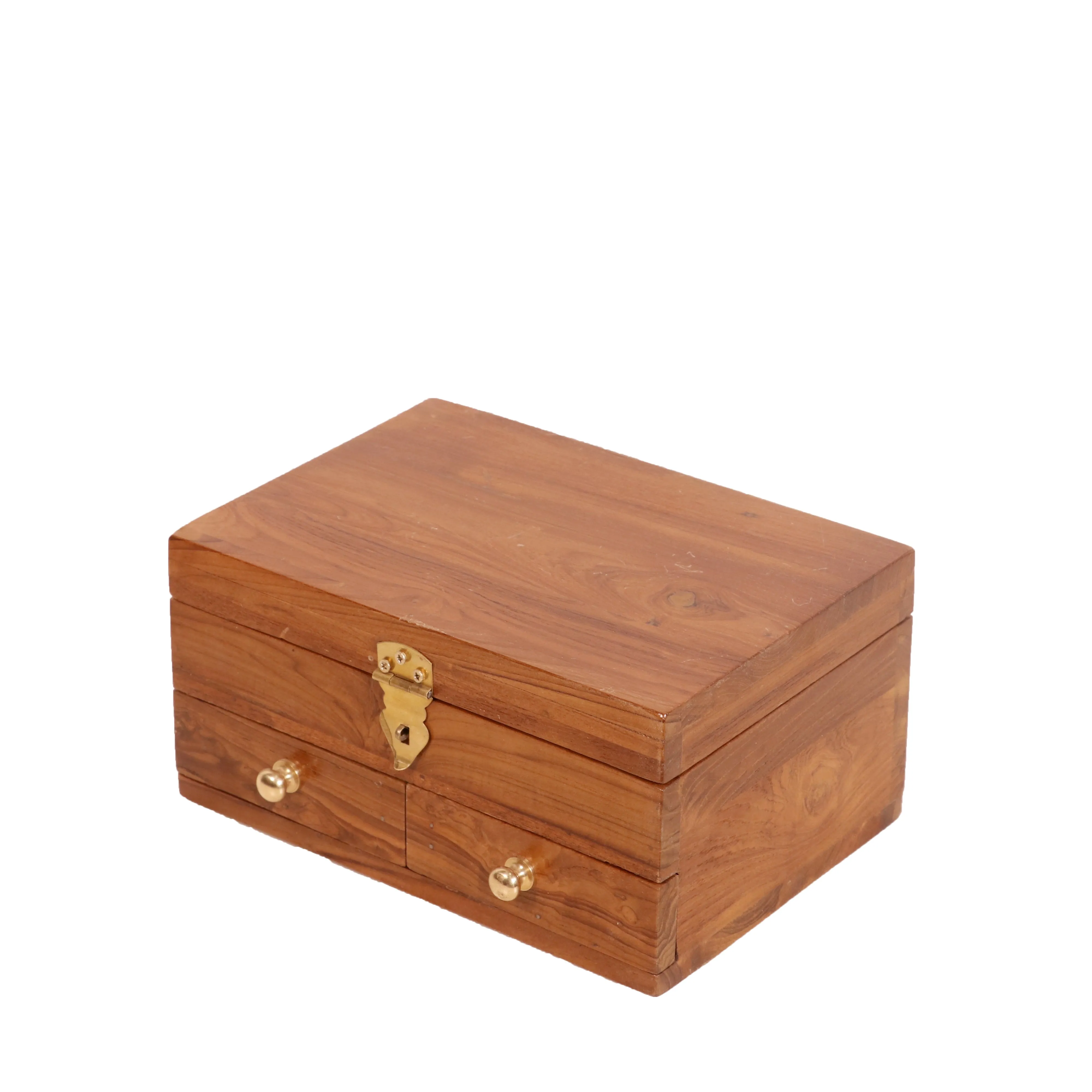 Teak double drawer compartment jewelry box