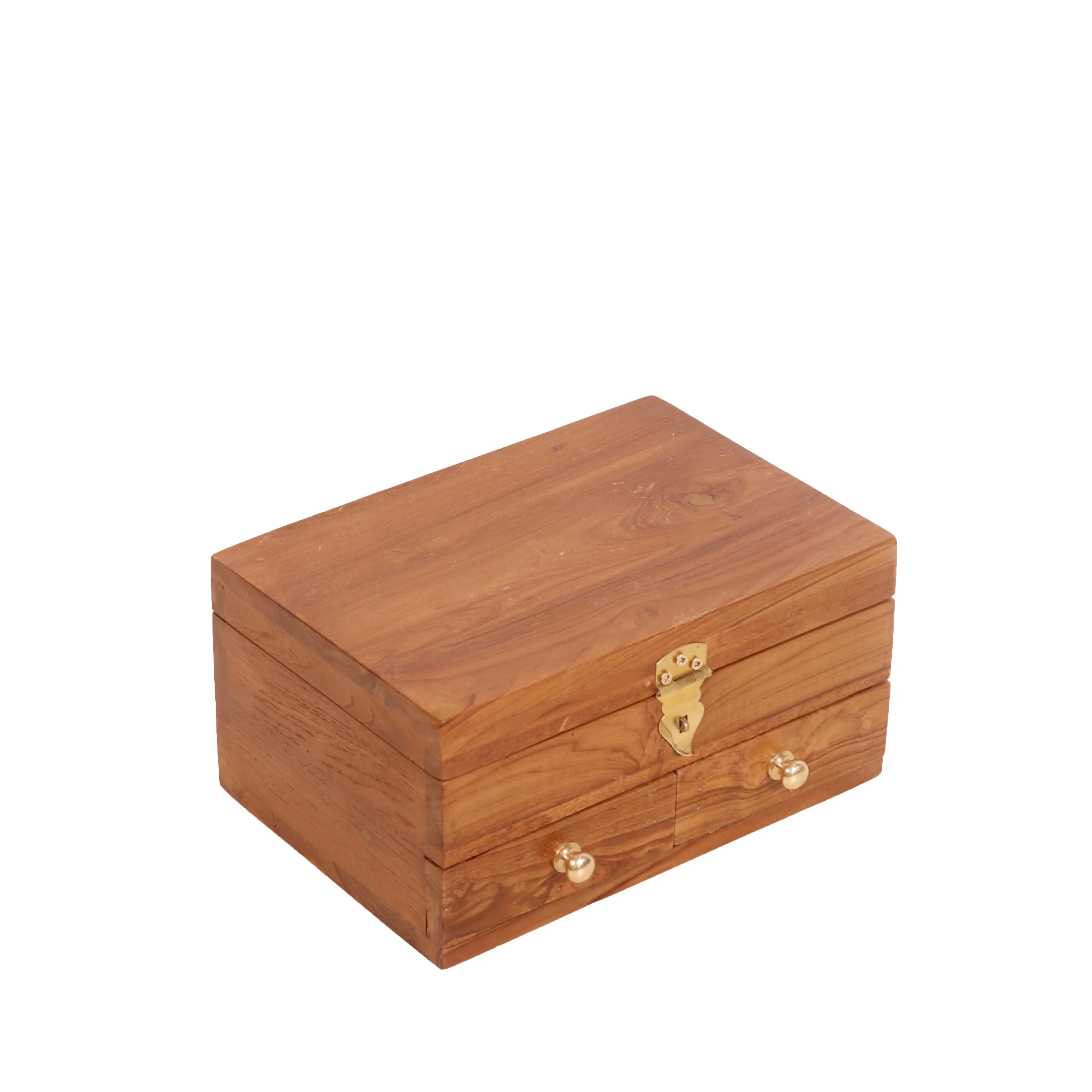 Teak double drawer compartment jewelry box