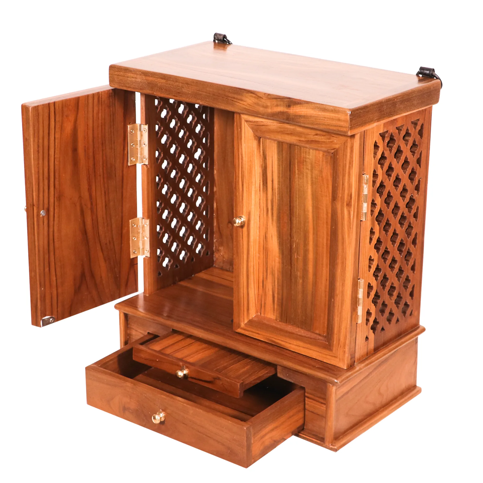 Teak wood compact side jali & front wooden with 1 drawer & Tray