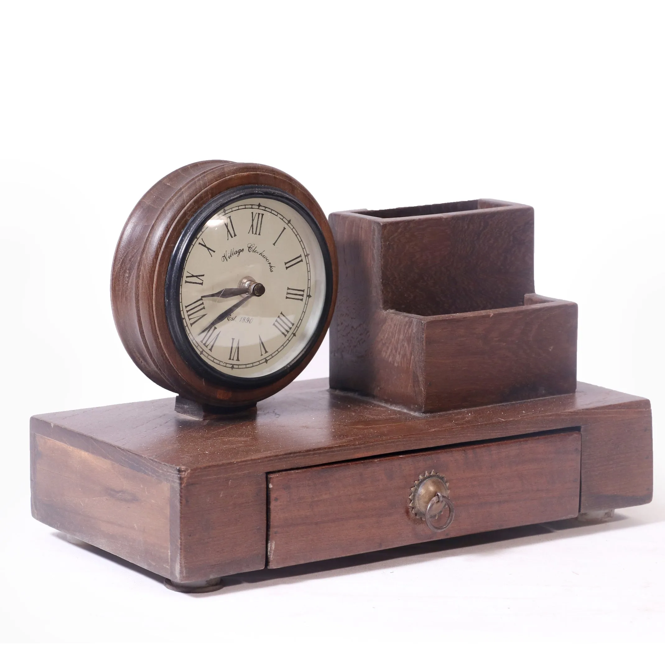 Teak wood Organiser with Clock