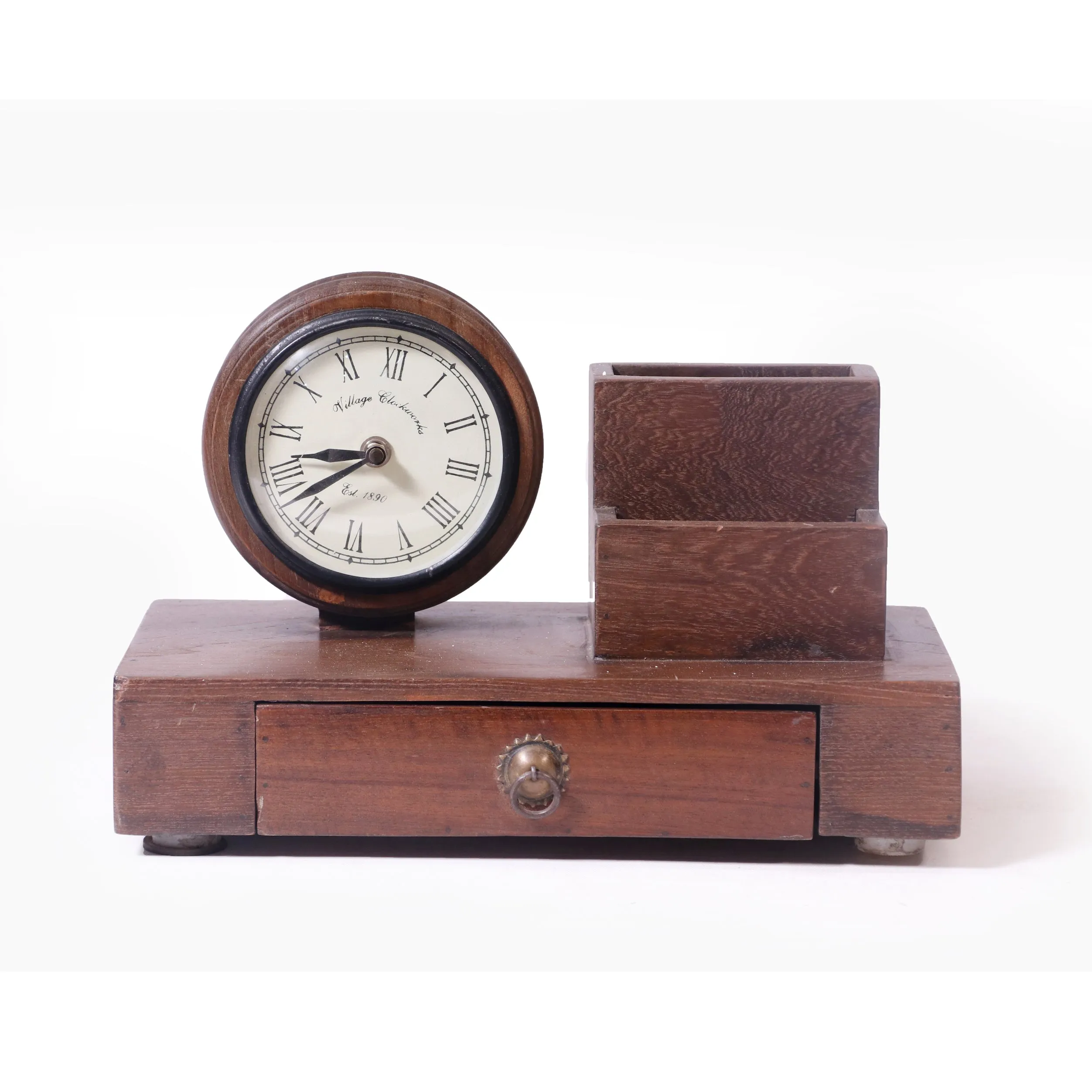 Teak wood Organiser with Clock