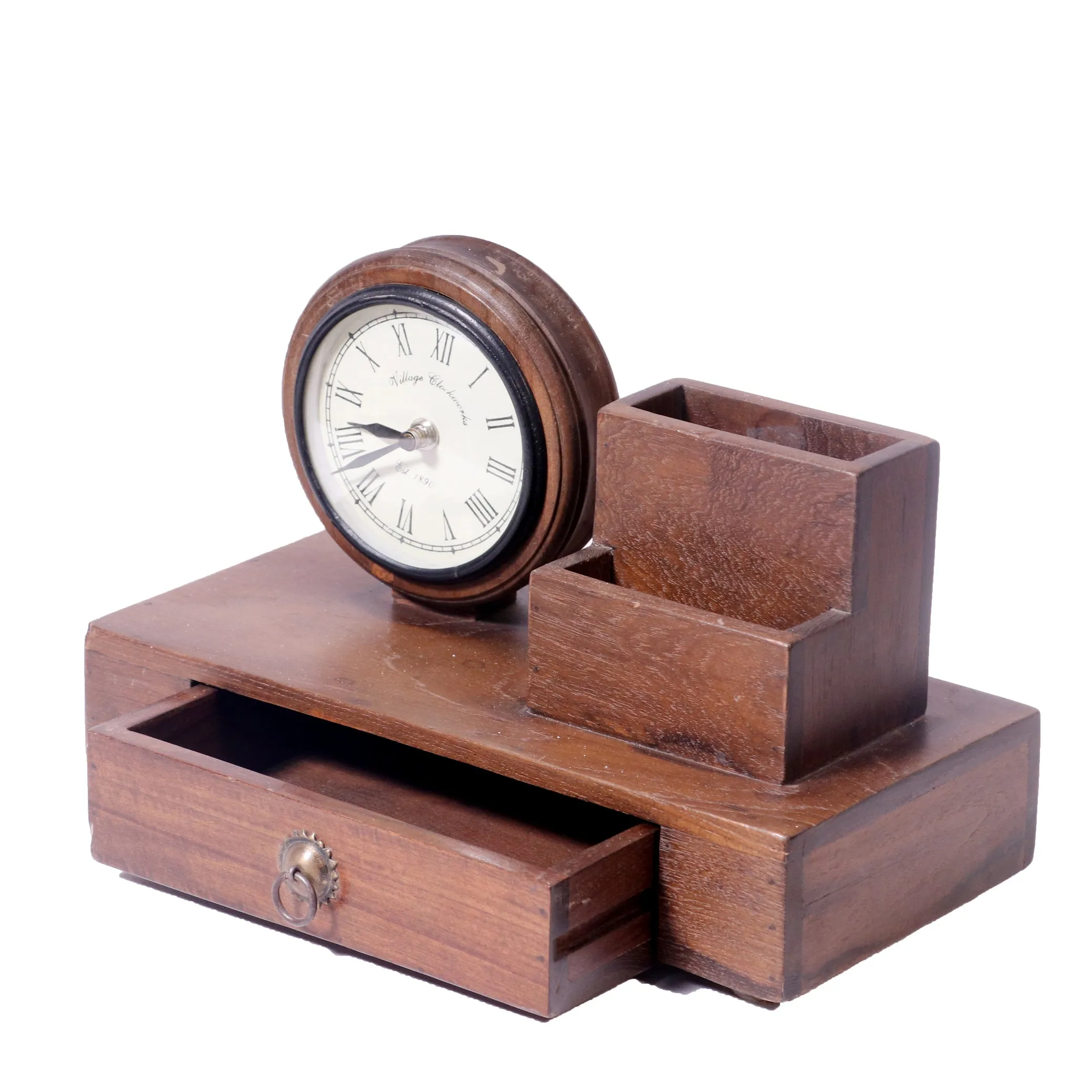 Teak wood Organiser with Clock