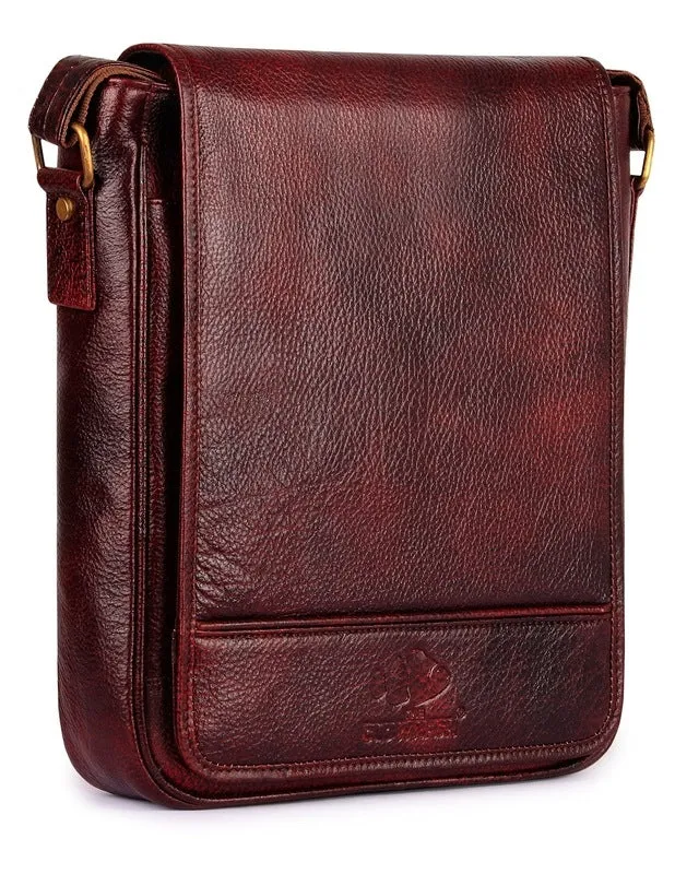 THE CLOWNFISH Groove Leather 24 cms Mahogany Messenger Bag