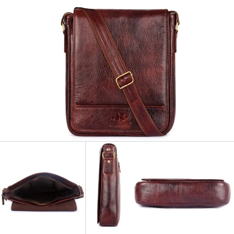 THE CLOWNFISH Groove Leather 24 cms Mahogany Messenger Bag