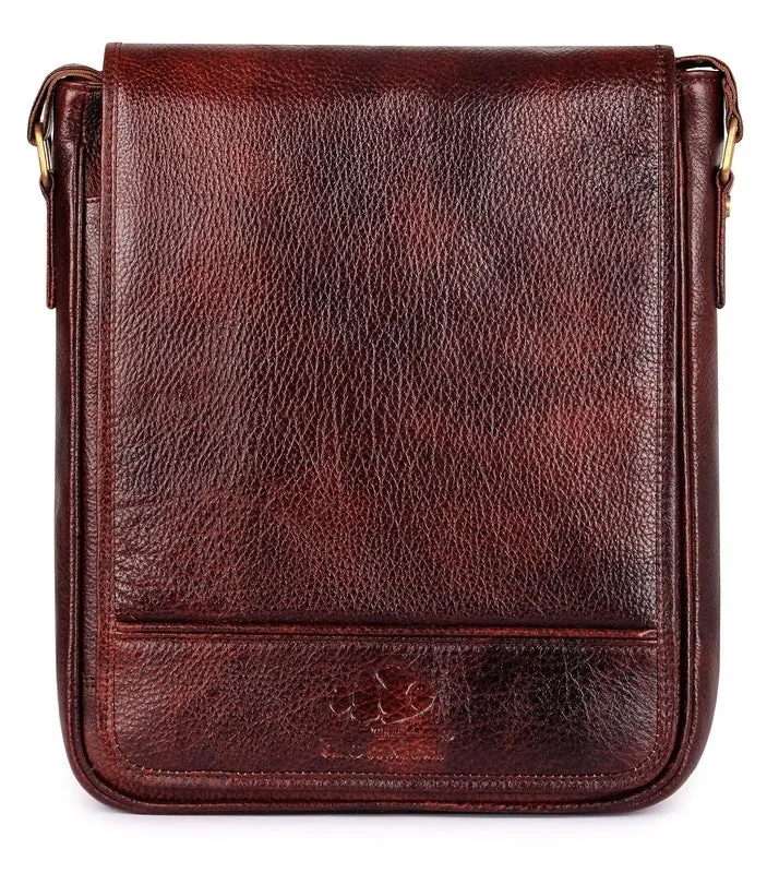 THE CLOWNFISH Groove Leather 24 cms Mahogany Messenger Bag